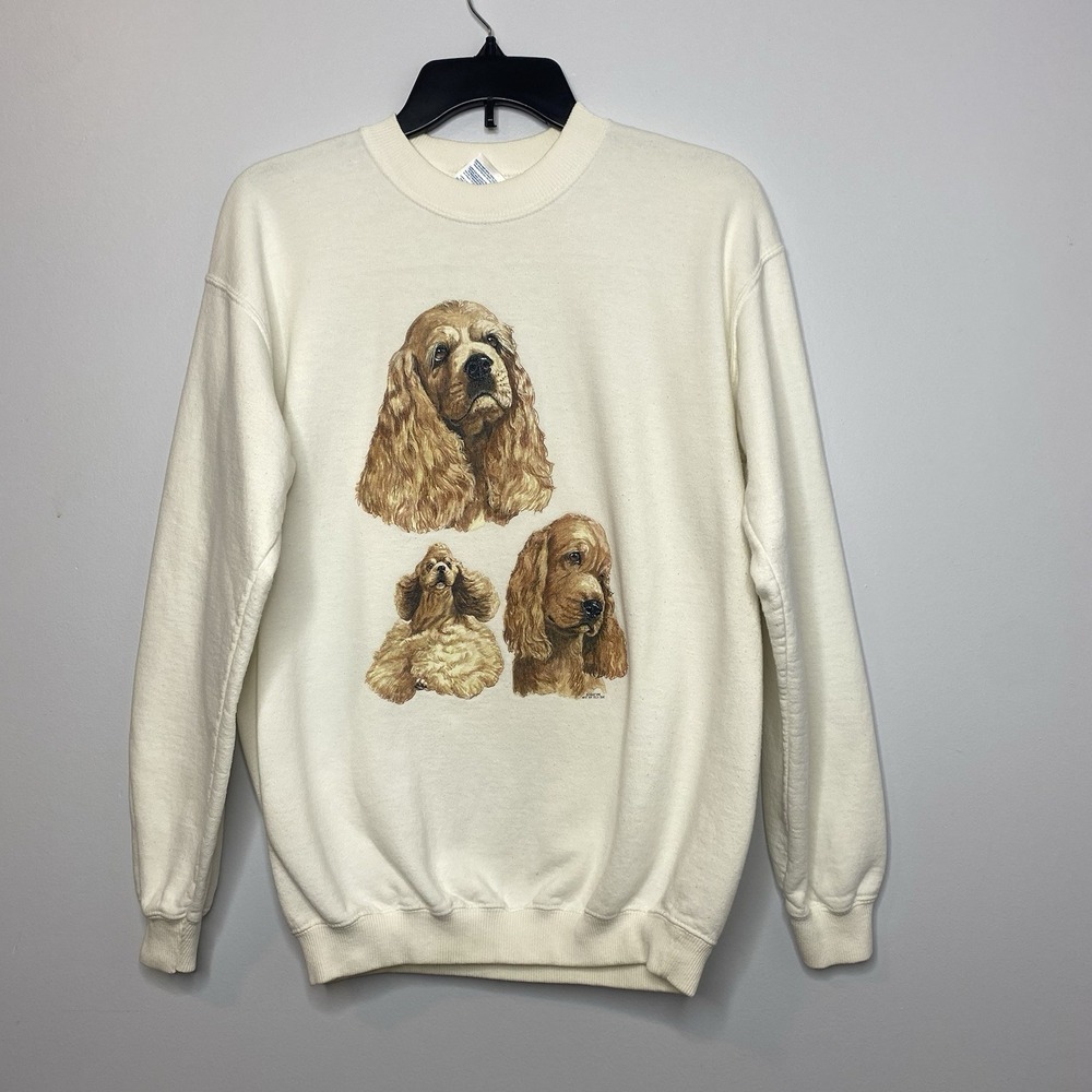 Vintage Gildan Sweatshirt White Three Puppies Size M